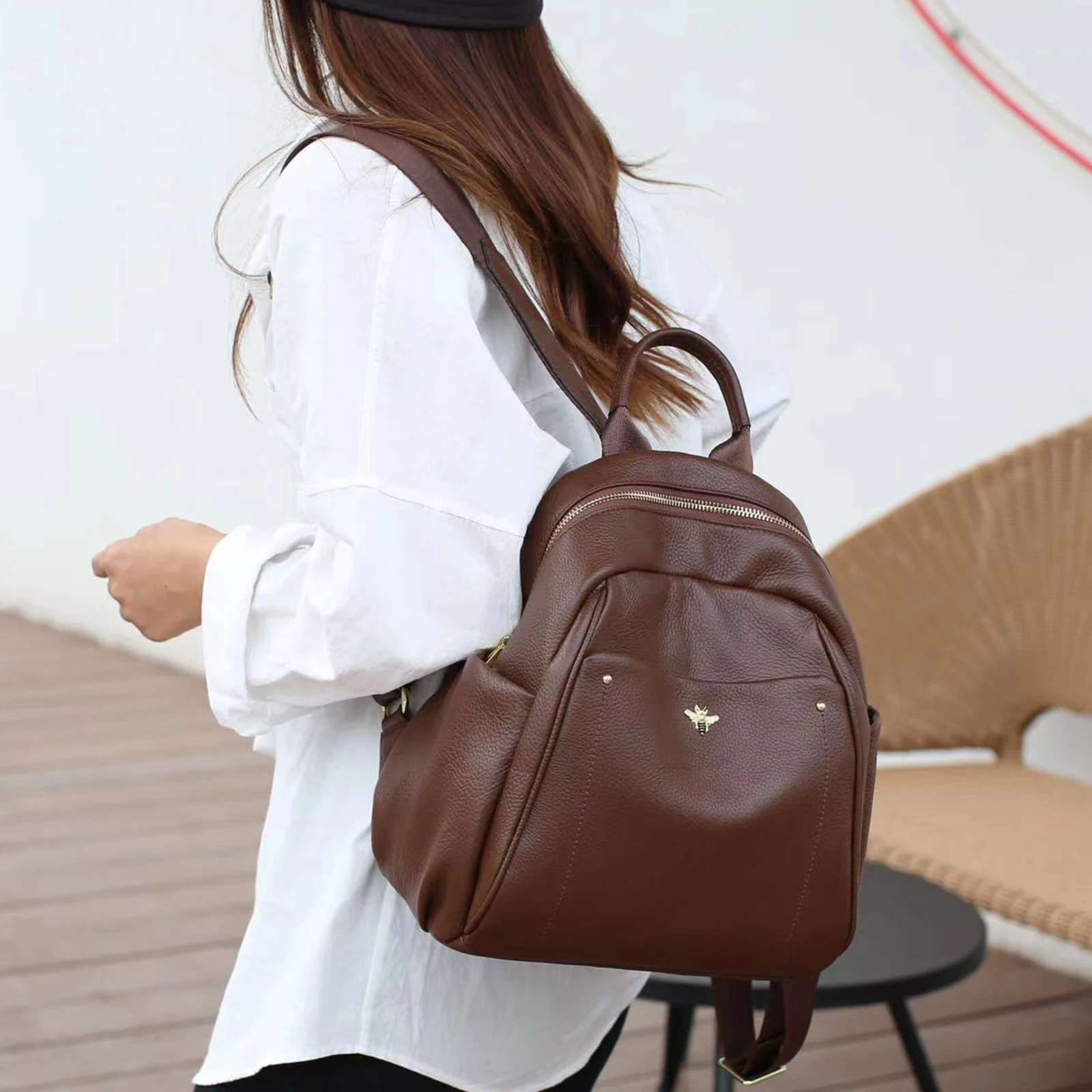 MIYA GARDEN-mochila de piel de vaca para mujer, bolso de hombro informal, bolso de compras de viaje