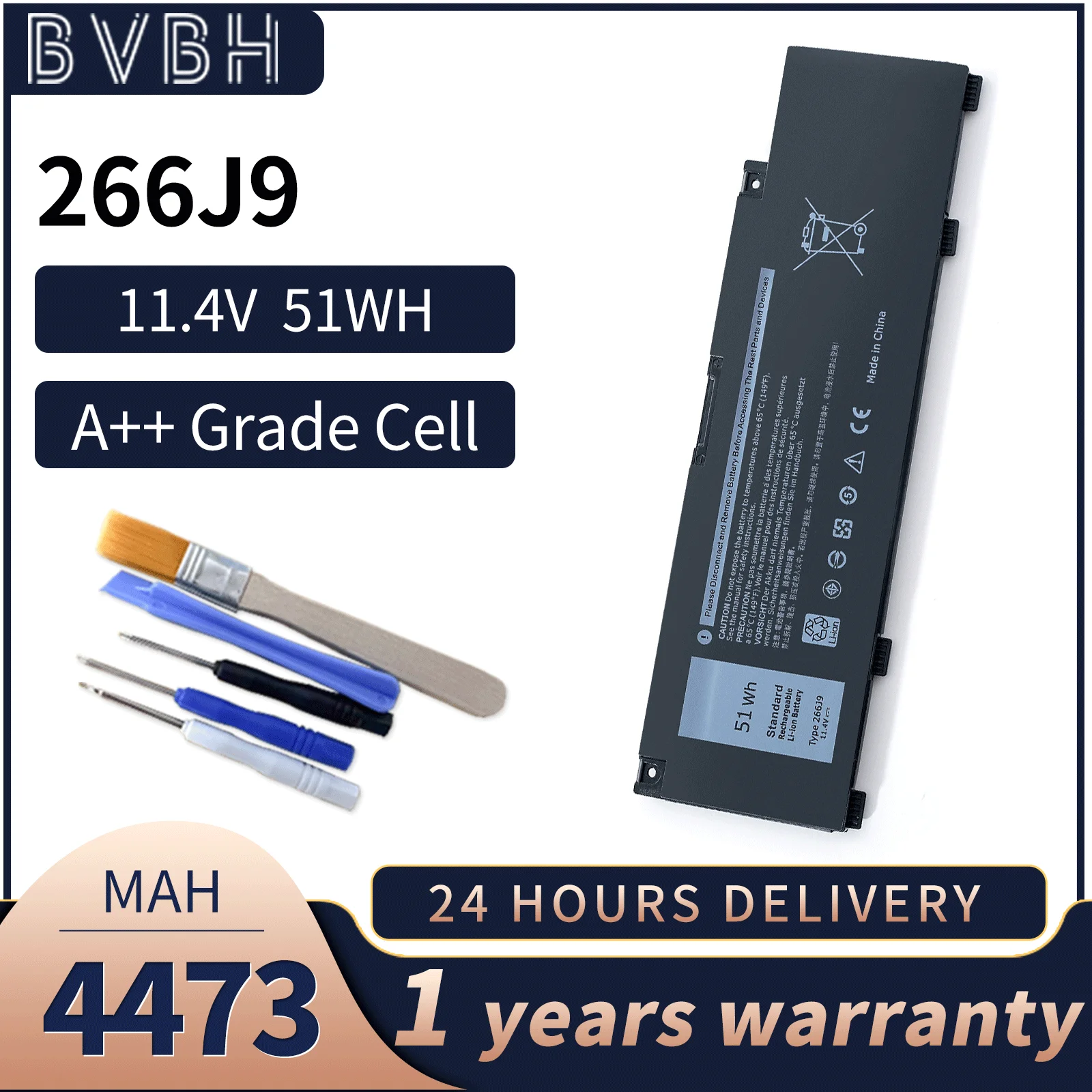 

266J9 Battery For Dell G3 15 3590 3500 G5 15 5500 5505 for Inspiron 14 5490 266J9 11.4V 51WH/4255mAh
