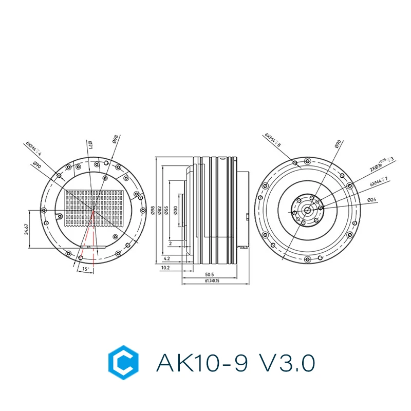 AK10-9 V3.0 KV60 T-MOTOR แบบไดนามิกมอเตอร์โมดูลาร์สําหรับหุ่นยนต์ Exoskeleton, AGV, ตัวเข้ารหัสคู่