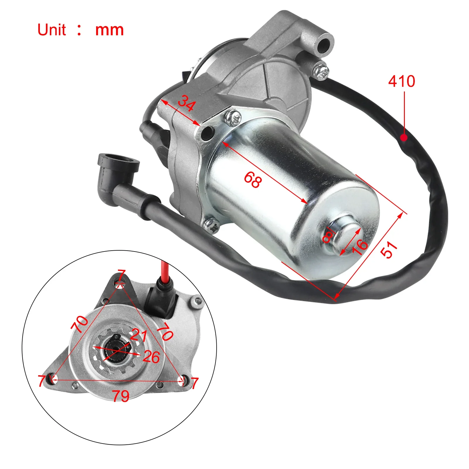 Electric Starter Motor 3 Bolt for 4 Stroke 50cc 70cc 90cc 100cc 110cc 125cc Engine 4 Wheeler ATV Quad Dirt Bike Go Kart Taotao