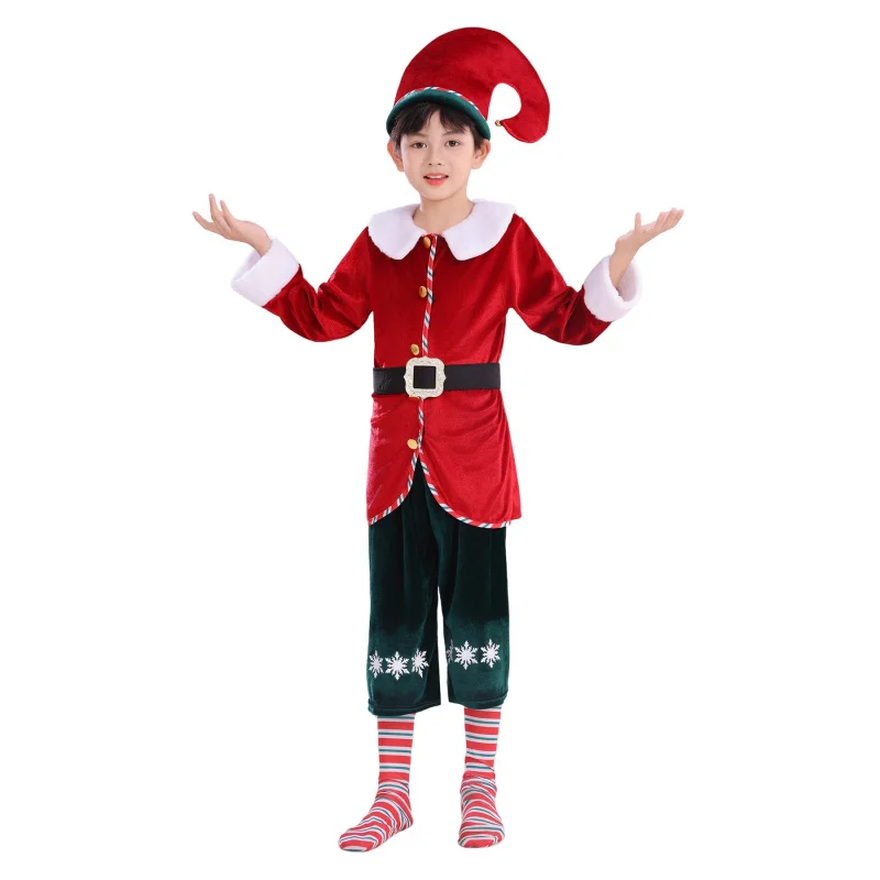 

Christmas Red Elf Cosplay Costume For Boys Girls Fairy Cosplay Outfit With Hat Santa'S Party Stage Performance Xmas Gifts