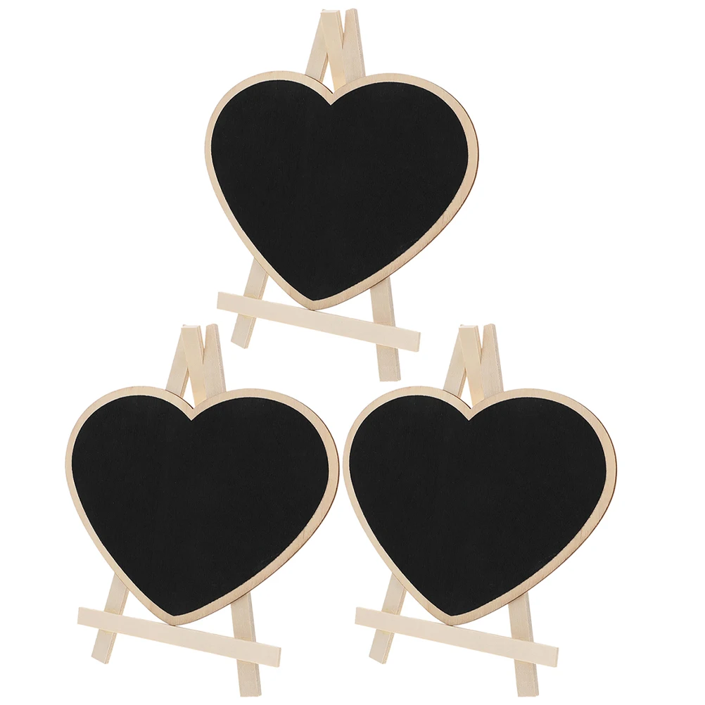 3Pcs Small Chalkboard Heart Shaped Wooden Kids Writing Board Reusable Erasable Freestanding Vertical Message Sign for Classroom