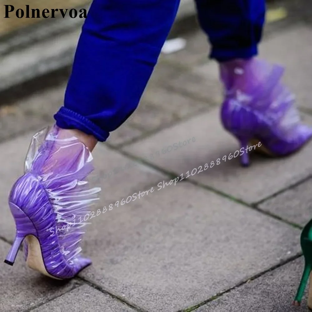 

Luxury Design Purple Ruffles Shallow Pumps Thin High Heel Women Shoes Slip On Pointed Toe 2025 Fashionable Zapatos Para Mujere