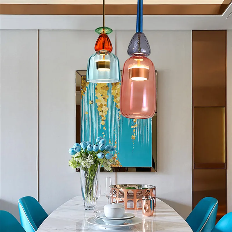 Nordic colorful glass pendant light designer macaron cute lamp Living Room Hanging Lamp Indoor Dinning Room bedroom room lights