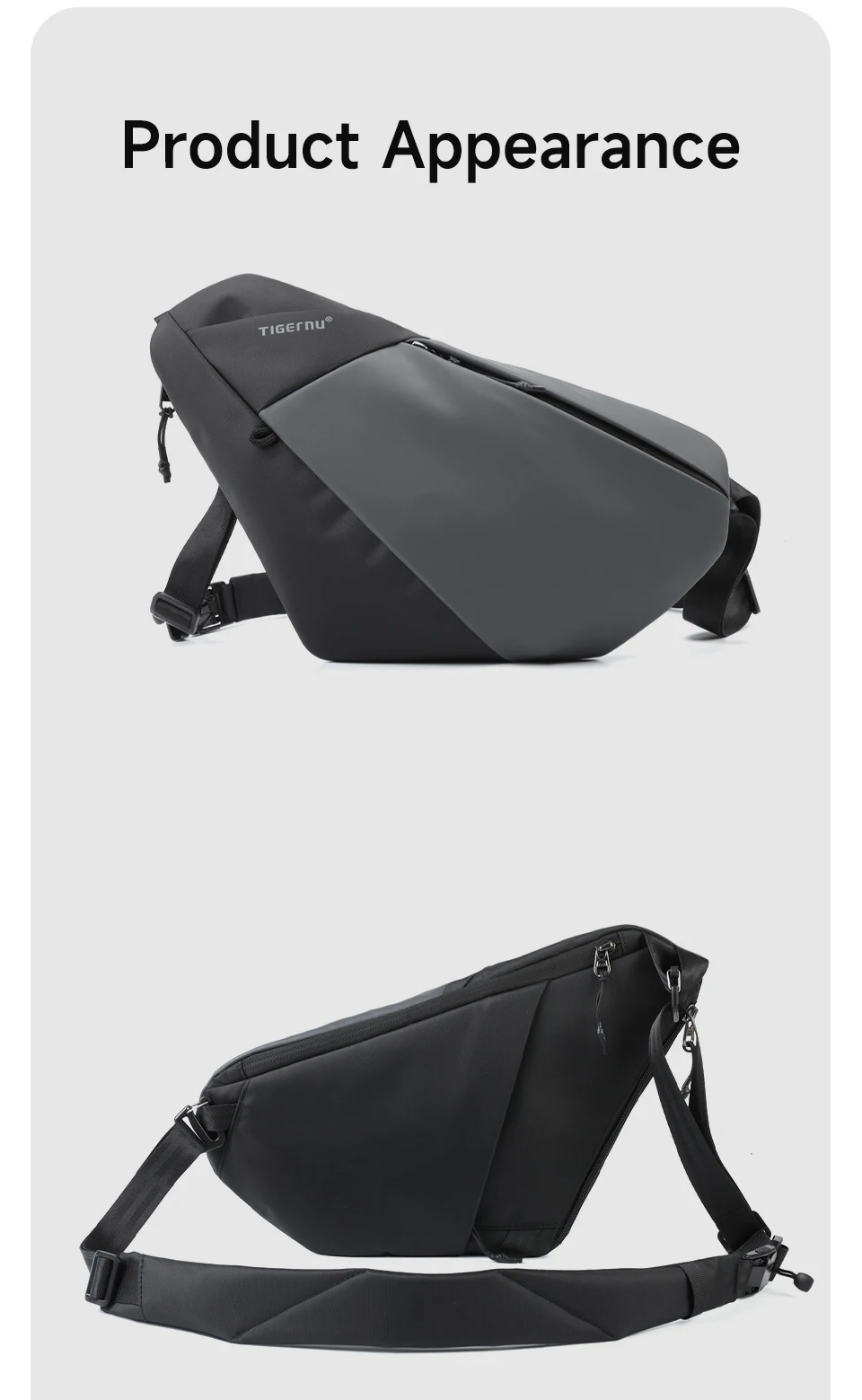 Tigernu Herren-Schultertasche, wasserabweisend, für den täglichen Gebrauch, Umhängetasche mit Magnetverschluss, unregelmäßig geformte Schultertasche. – Detail 18