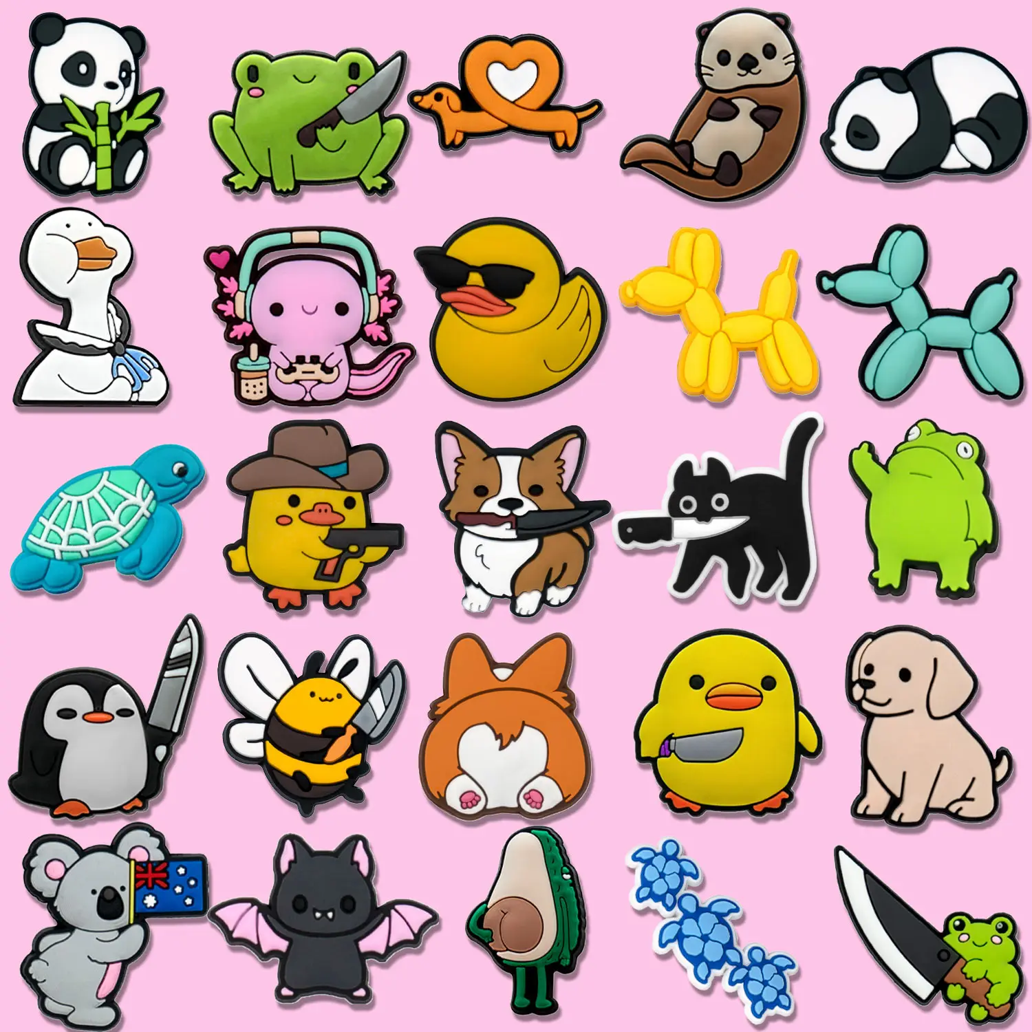 

1/25pcs Cute Animals Shoe Charms for Women Girls Duck Penguin Bee Cat Dog Shoe Decoration Accessories Panda Frog Pin Clog Jeans