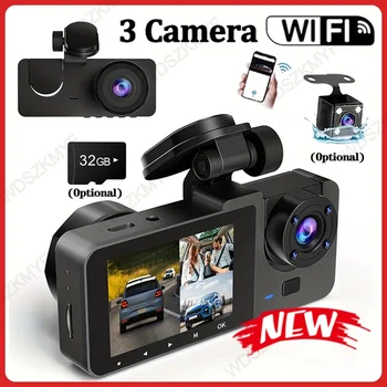 3 Channel Car Camera，Triple Lens WiFi Dashcam, 1080P HD Video Recorder, Night Vision, Car…