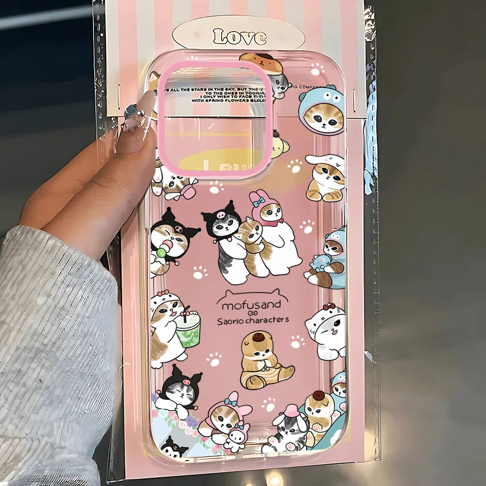 Niedliche M-Mofusands-Katzen-Handyhülle für iPhone 17 16 16e 15 14 13 12 11 Mini Pro Max X XR XS Max 7 8 Air Plus transparente Rückseite