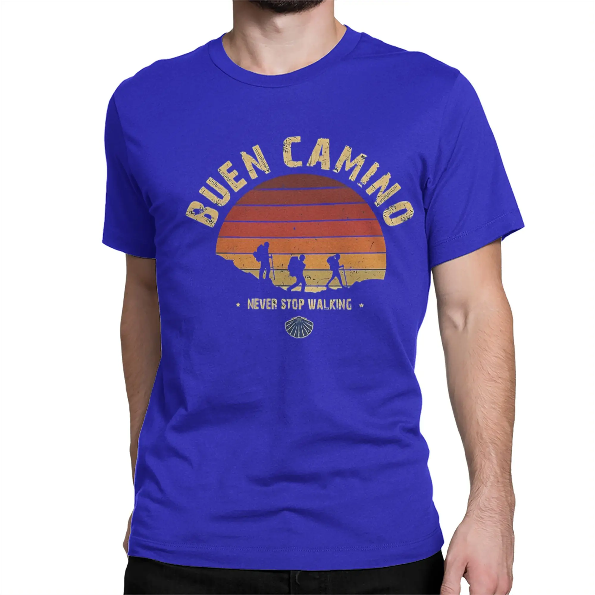Hiking the Camino de Santiago BadgeBYimg Men Women's T Shirts  Tees Short Sleeve O Neck T-Shirts 100% Cotton Plus Size Clothes