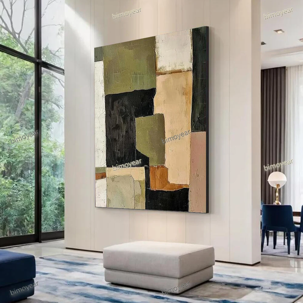 100% Handmade Abstract Oil Painting - High Mountain And Stream Scenery Wall Art for Home Living Room Decor Picture on Canvas