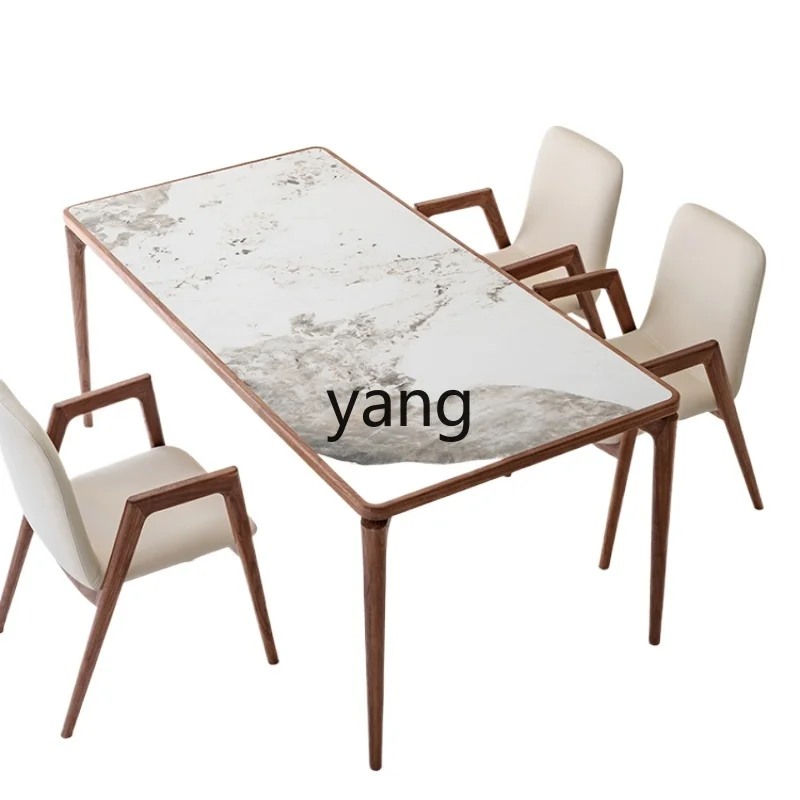 

Yjq Dining Table Black Walnut Solid Wood Light Luxury Rectangular Marble Table