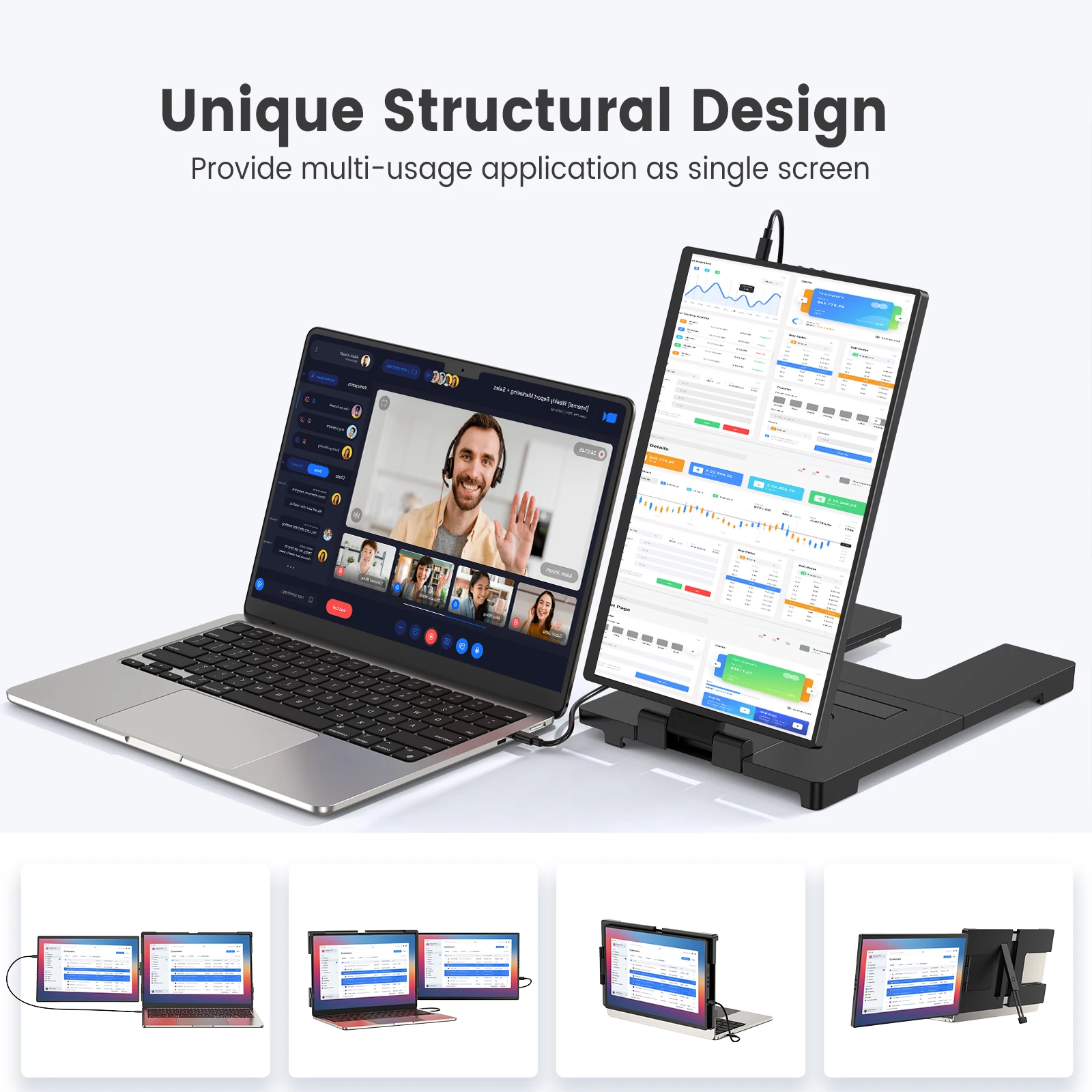 Cdisplay 14’’2K Dual Portable Monitor 1080P IPS Display Triple Laptop Screen Extender for Mac Windows Fit 13”-17.3” Laptops