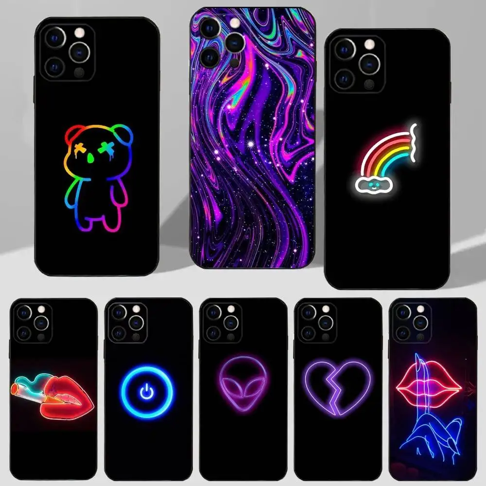 

Cool Art Neon Light Phone Case For iPhone 16,15,14,13,12,11 Plus,Pro Max,XS,X,XR,SE,Mini,8,7 Soft Silicone Black Cover