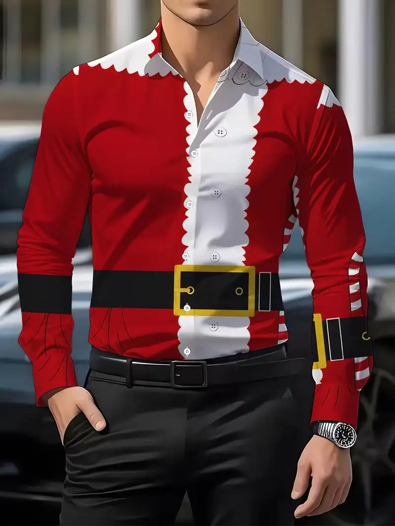 2026 Christmas Men's Tops Santa Suit Style 3D Print Autumn Winter Holiday Party Casual Wear Gift For Men Cosplay Mens Clothes