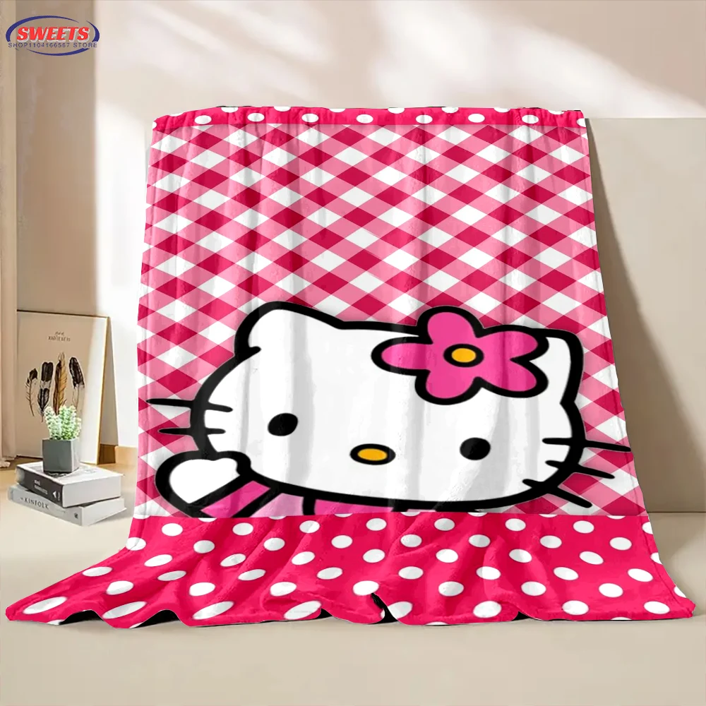 Miniso Hello Kitty Cartoon Flannel Blanket for Bed Bedroom Sofa Picnic, Throw Blanket for Cover Outdoor Leisure Nap Girl's Gifts