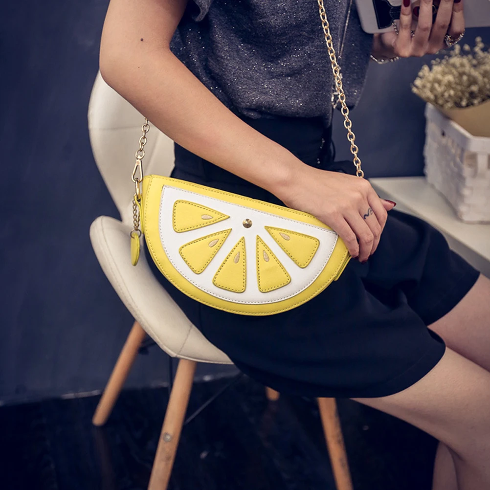 Funny Fruit lemon Shape Single Shoulder Bag Women's cute design strawberry Chain Bag Women Girls trendy fashion bag gift