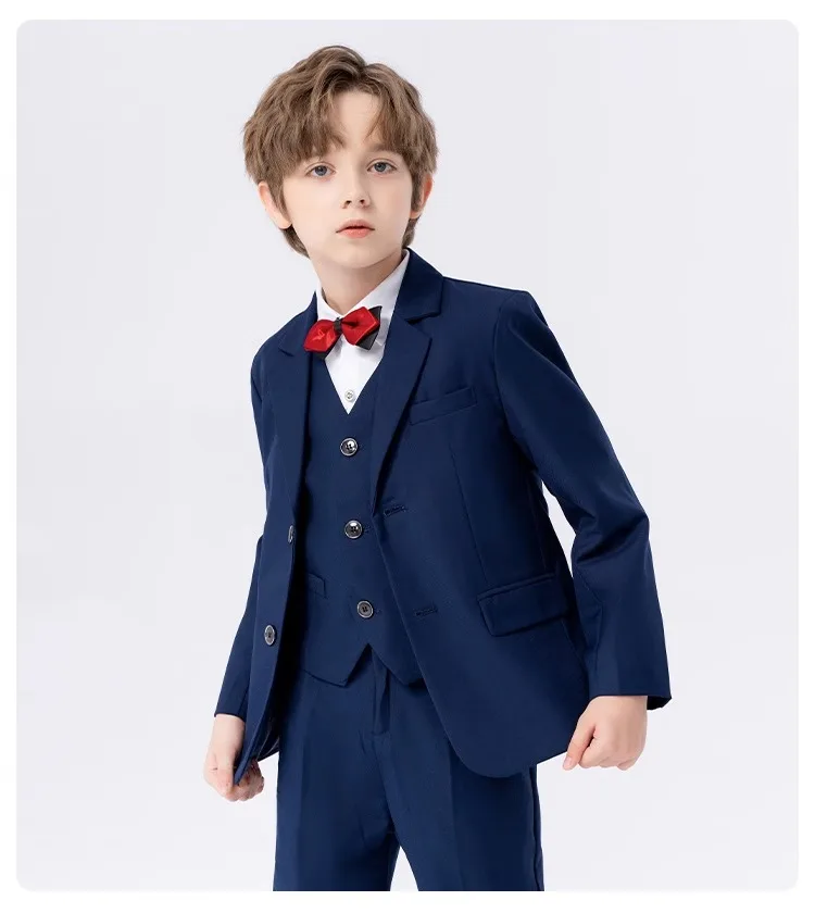 Prince Boys Navy Blue Wedding Suit Teenager Kids Formal Ceremony Tuxedo Dress Children Photograph Party Prom Performance Costume