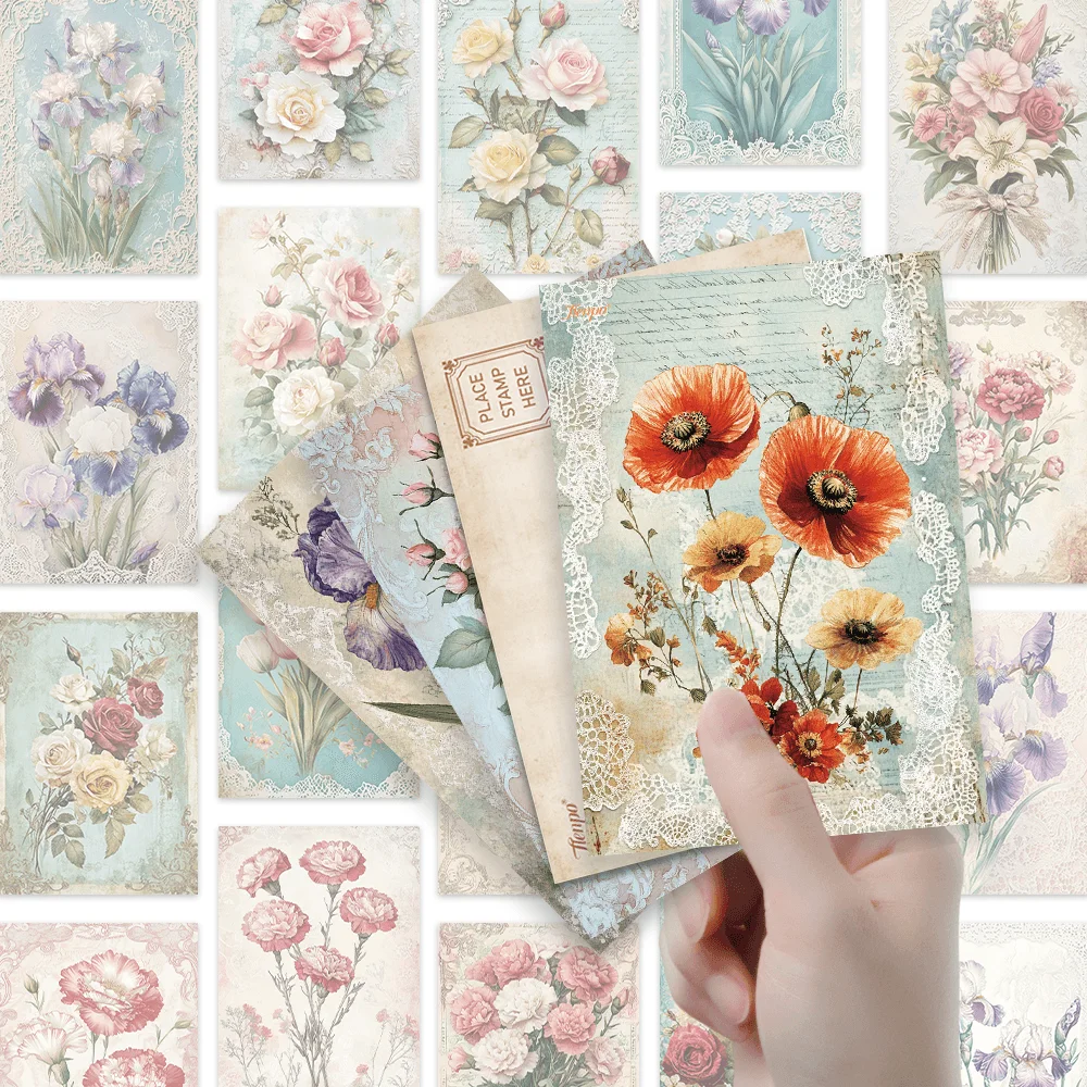 32개 빈티지 꽃다발 엽서, 꽃 테마 인사말 카드, 벽 스티커, 침실 장식, 복고풍 엽서 시리즈.