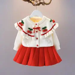 Set di abbigliamento per neonate primavera e autunno nuovo cappotto maglione lavorato a maglia per bambini gonna principessa Set di 2 pezzi