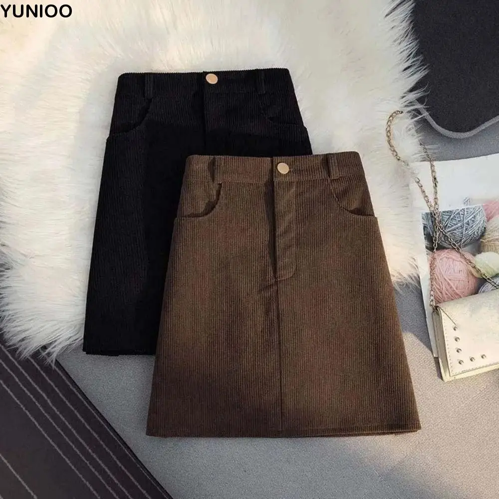 

Женская вельветовая юбка с высокой талией в стиле ретро, бархатная короткая юбка трапециевидной формы в пикантной девушке, осень-зима, большой размер, облегающая юбка для вечеринки