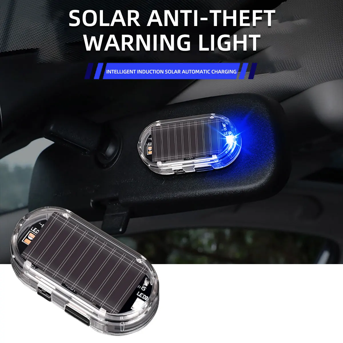 1x Car Fake Security Light Solar Powered Simulated Dummy Alarm Wireless Warning Anti-Theft Caution Lamp LED Flashing Lights