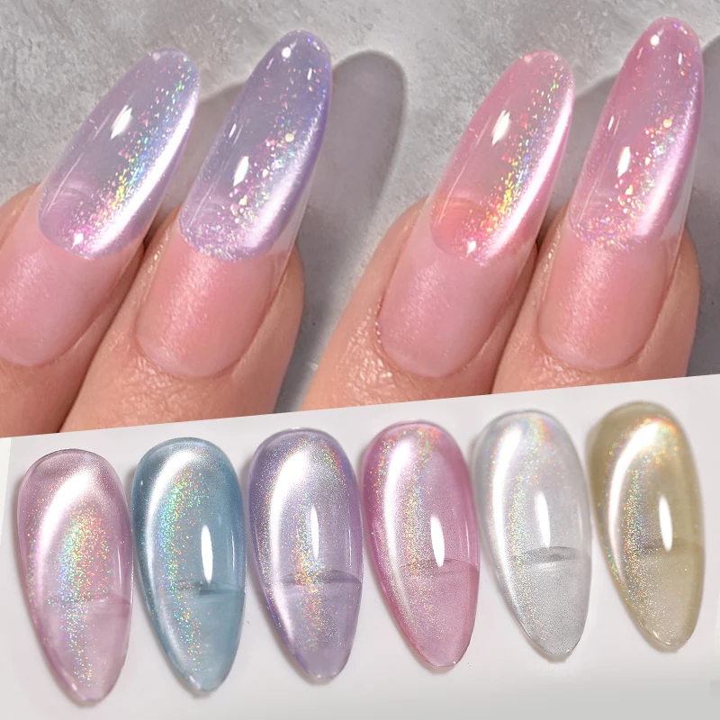 BORN PRETTY 10ml Regenbogen-Wasserlicht-Katzen-Magnet-Gel-Nagellack Bunter Rosa-Lila Laser-Magnet-Nagelgel Aushärtbar mit UV-LED