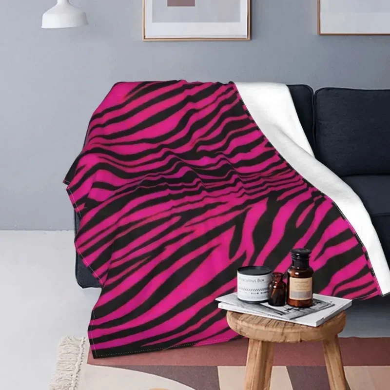 Gothic pink zebra stripes blanket velvet summer air conditioning multifunctional soft throw blankes for sofa car plush thin quil