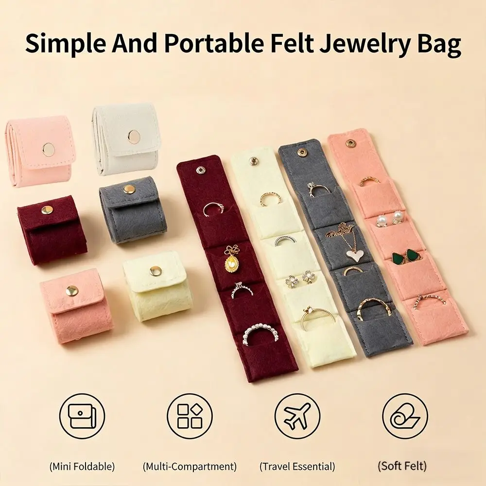 

Mini Velvet Jewelry Display Bag Microfiber Fabric/Felt Simple Foldable Ring Packing Bag Earrings Organizer Flip Cover