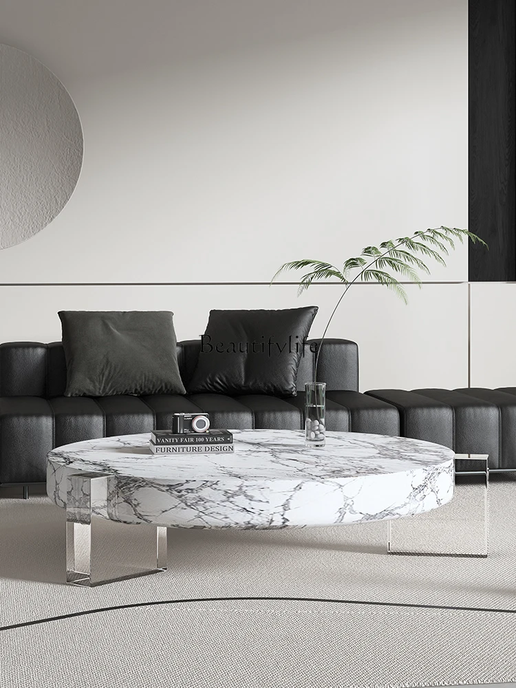 

GG8Italian Minimalist Natural Marble Tea Table round Solid Acrylic Tea Table