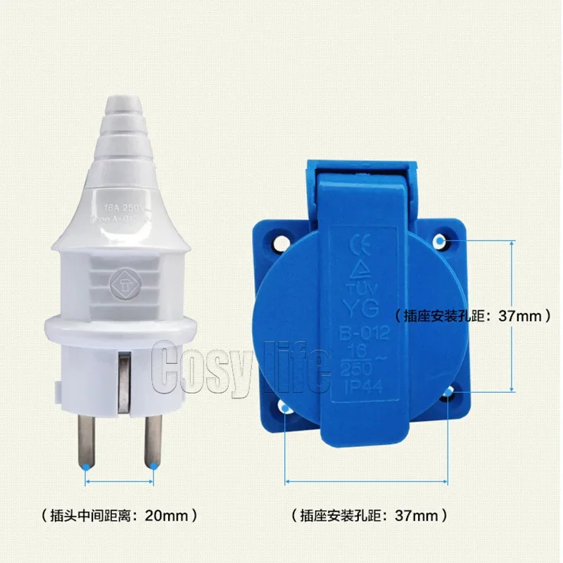 Waterproof Industry EU Safety Outlet 16A 250V Electronic Rewire-able Dust-proof Plug Power Connector AC Socket