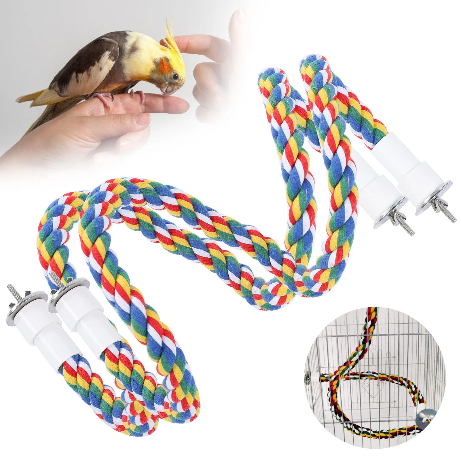 2Pcs Bird Rope Perches Brightly Colored Handmade Chew Toy Parrot Swings Spiral Stand 60CM 80CM 105CM