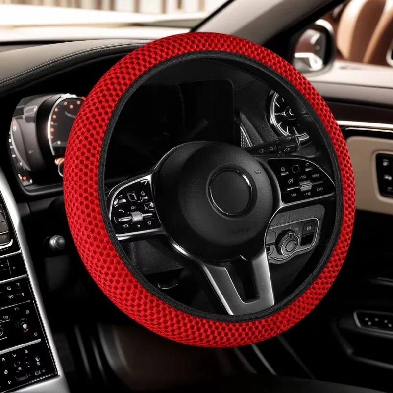 

Solid Color Car Steering Wheel Cover without Inner Ring Elastic Protective Cover with Coarse Texture for 15inch Car