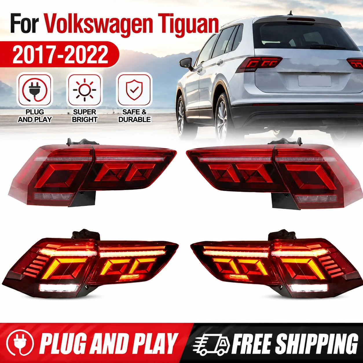 

For Volkswagen Tiguan 2017-2022 LED taillight assembly dynamic signal turn signal DRL brake light automotive accessories