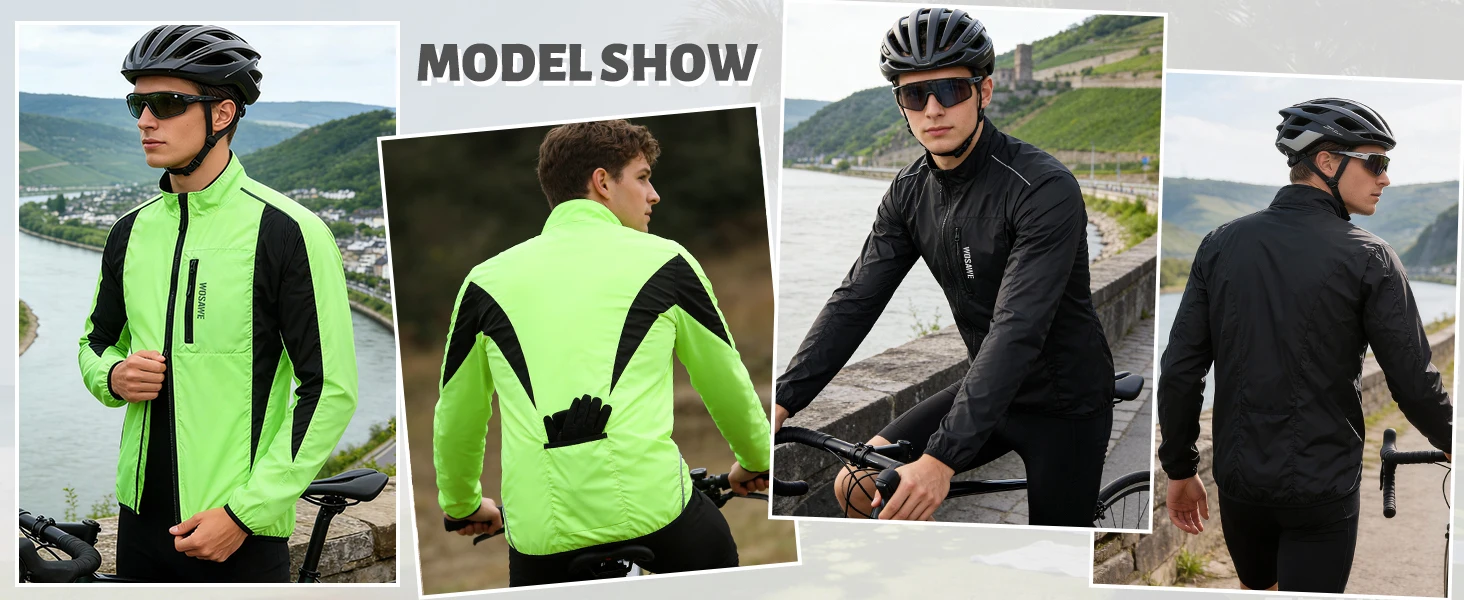 WOSAWE Herren winddichte wasserabweisende reflektierende Fahrradjacke MTB Fahrrad Langarm Windjacke Fahrradmantel Jersey – Detail 16