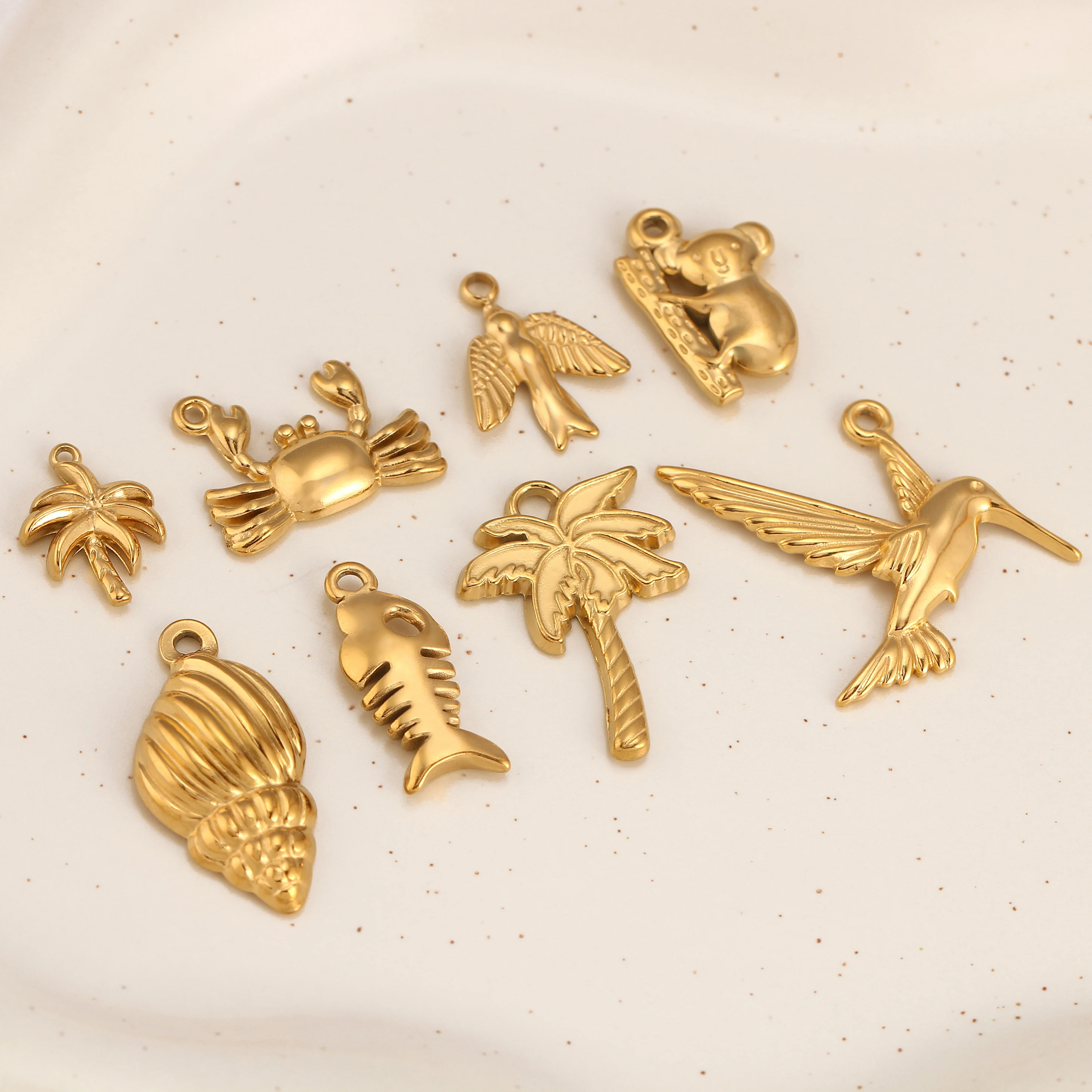 3Pcs Sun Flower/Clovel/Tropical Palm Charms Stainless Steel PVD Gold Plated Women Pendants DIY Necklace Bracelet Jewelry Making view 6