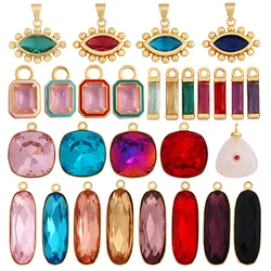 Long Bezel Charm Pendant with Glass, Earring Attachment,Real Gold Plated CZ Micro Pave Jewelry Findings Accessories Supplies M60