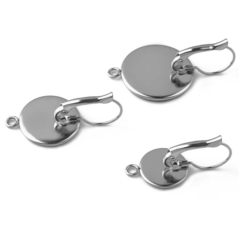 Pendientes de gancho francés de acero inoxidable, 10 piezas, 8/10/12/14/16/18/25mm, ajustes de cabujón, camafeo, base en blanco, accesorios de joyería DIY