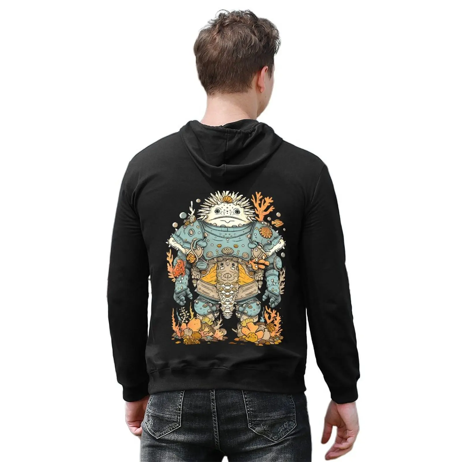 Sudadera con capucha Coral Knight, ropa de estilo coreano, ropa de otoño, ropa para hombre, sudaderas con capucha gráficas