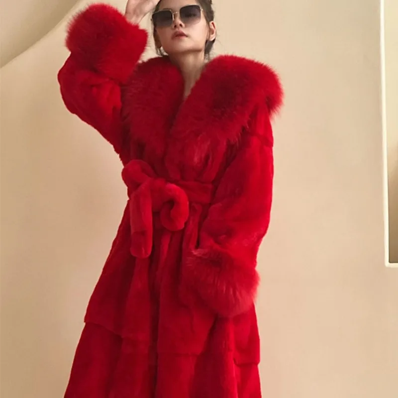 Women New Trend Warm Winter Long Fur Coat Lapel Thicken Faux Fur Trench Coat Luxury Brand Belt Fur Jacker Loose Design Overcoat