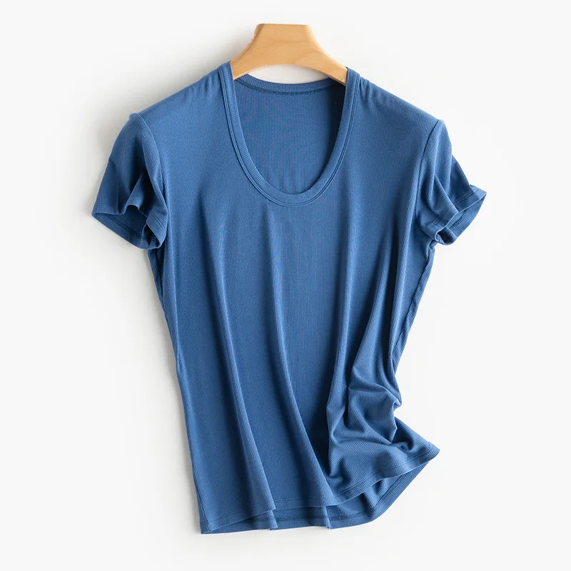 New Spring Breathable Women T-Shirts Short Sleeve Tee U Neck Mulberry Silk Fashion Designer T Shirt Female