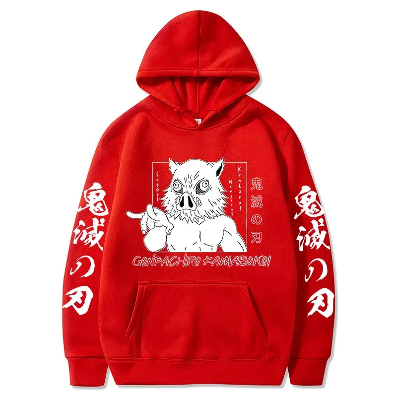 Demon Slayer Inosuke Hashibira Hoodies Anime Kimetsu no Yaiba Hooded Cute Kawaii Oversized Hoody Tops Men Women Sweatshirts