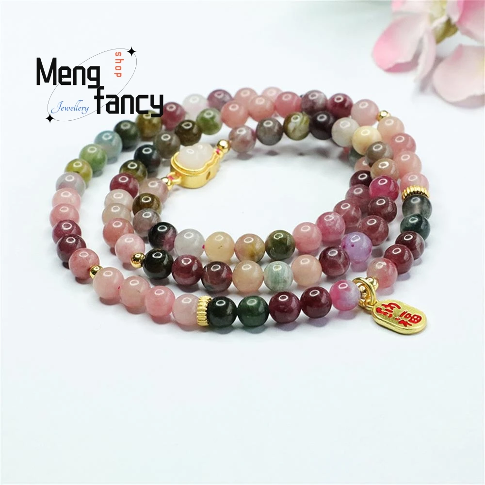 Natural Brazilian Tourmaline Exquisite Elegant Simple High-grade Multi Loop Bracelet Crystal Luxury Fashion Jewelry Holiday Gift