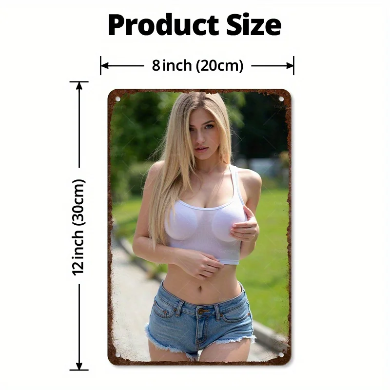Metal Tin Sign 8x12 Inch Vintage Wall Art Decor - Retro Elegant Goddess Bikini Poster, Waterproof Durable Pre-Drilled for Home