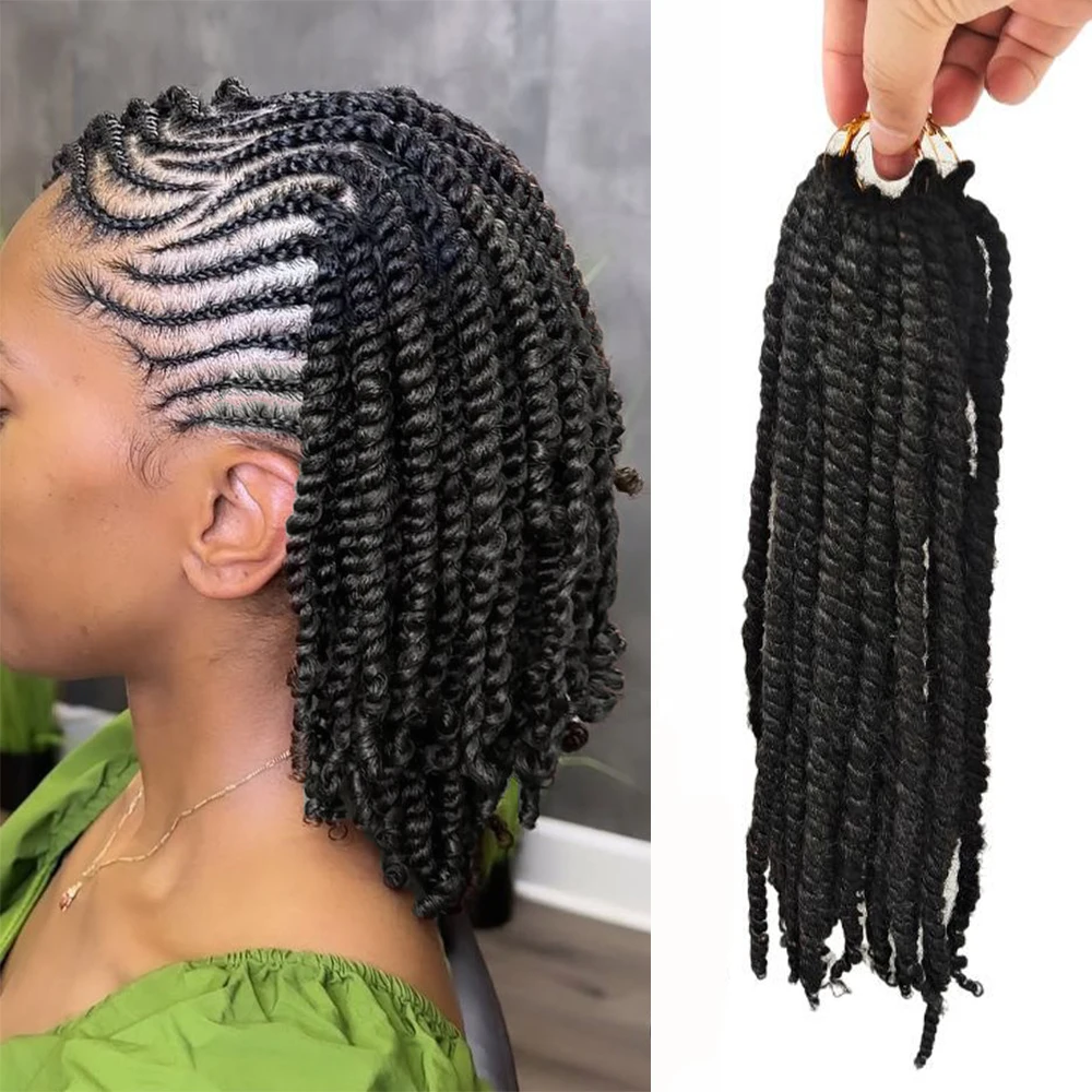 

Two-strands Twist Braiding Human Hair Dreadlock Extensions Short Kinky Twists for Men/Women 10 Strands/Pack 8-14 Inch