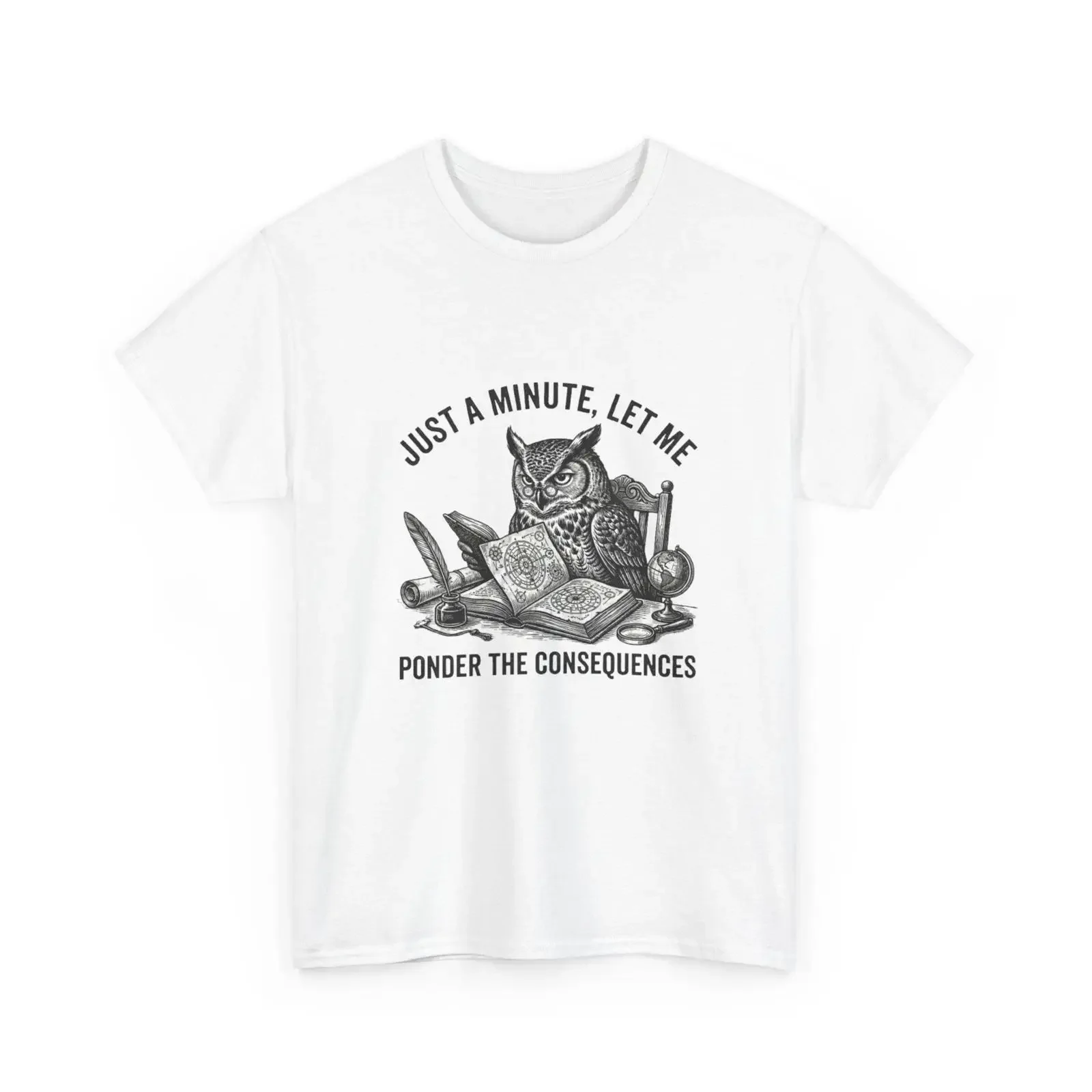 Überlege den Konsequenzen Eulen-Illustration T-Shirt Vintage Tier-Meme Vintage-Waschung Vielseitig Weich Modisch Leicht grafisch