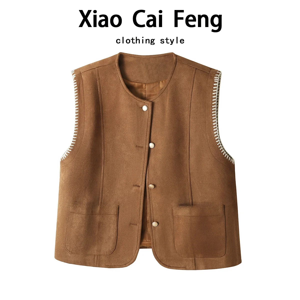 

Женский замшевый жилет: повседневная верхняя одежда с цветными вставками, теплый, с круглым вырезом, укороченный, на одной пуговице