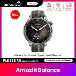 Amazfit 밸런스 스마트 워치 AI 피트니스 트레이너, 14 일 배터리 수명, 수면 및 건강 모니터링, 150 스포츠 모드, 안드로이드 IOS, 46mm