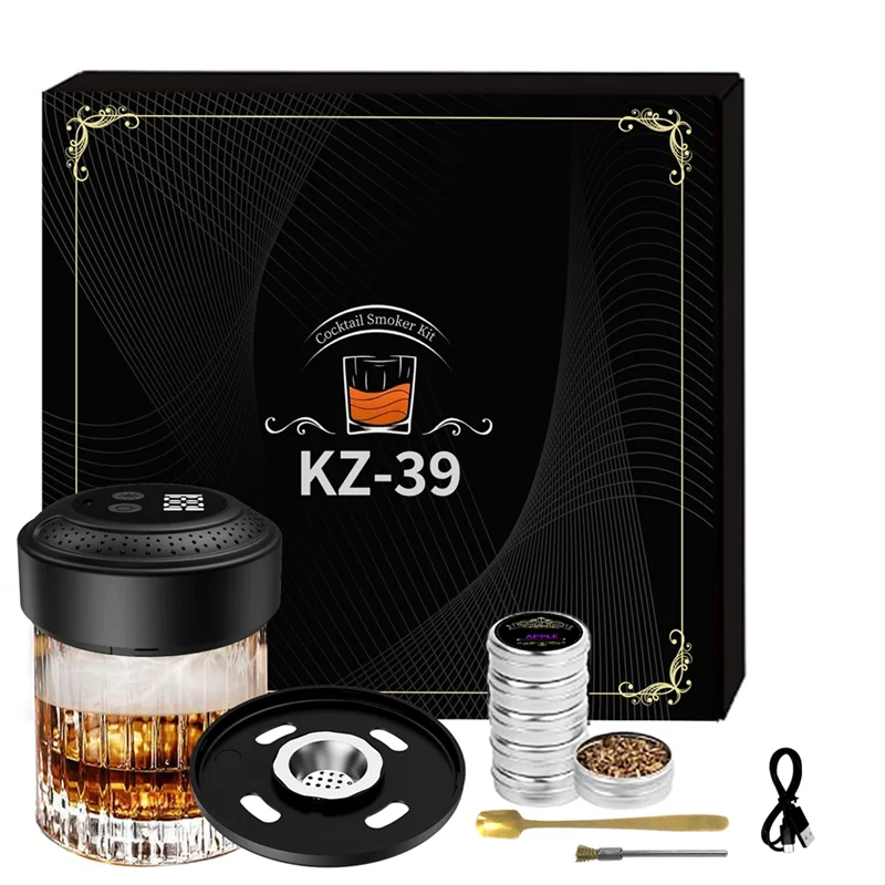 ABAE-Kit de infusor de humo Bourbon para cócteles, ahumador de whisky eléctrico con 6 astillas de madera, juego para fumar bebidas para hombres, pres de cumpleaños para papá