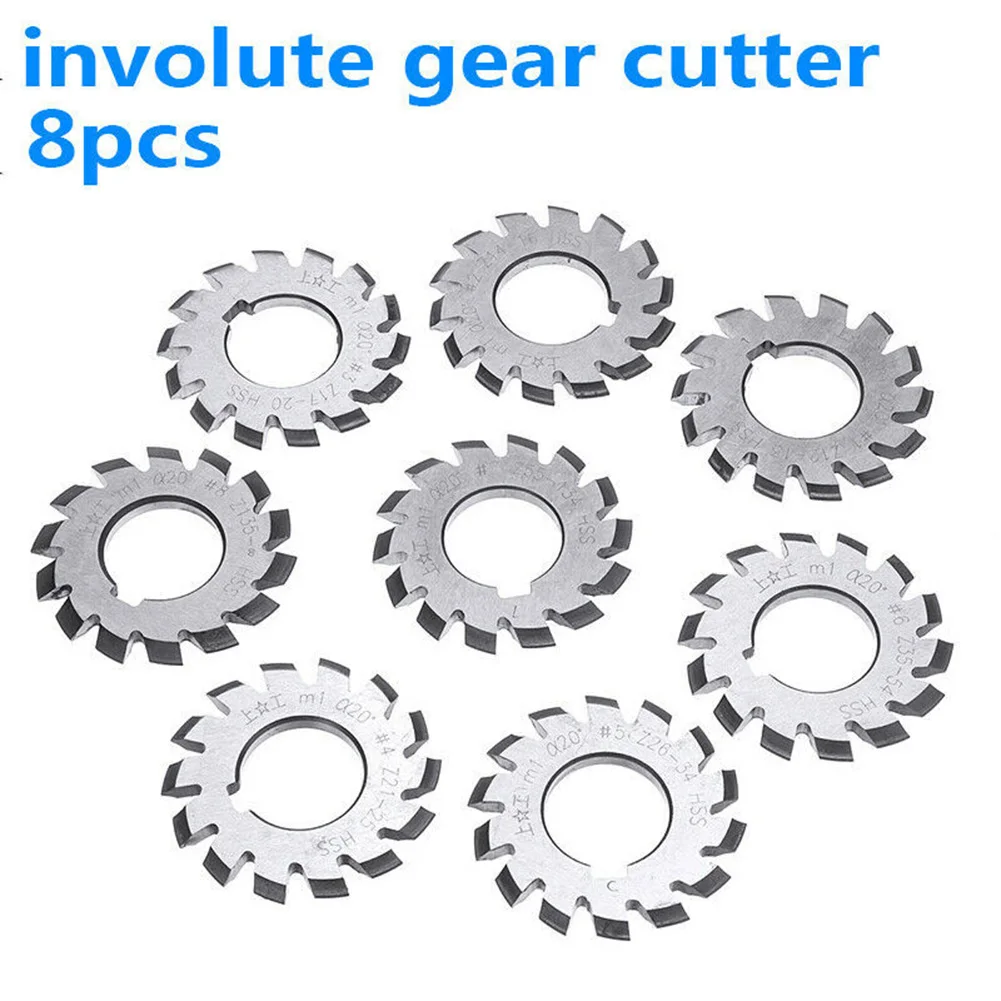 8pcs HSS M1 Involute Gear Milling Cutter Set 22mm Bore 20 Degree PA20 For Metal Working Machinery Tool