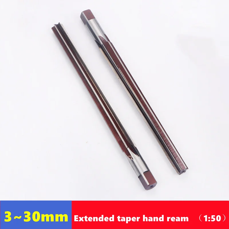 Extended blade 1:50 taper hand reamer 3-30mm, 9crsi straight shank reamer, manual reaming precision cutting milling cutter